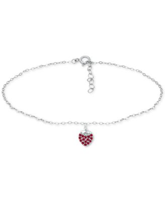 Giani Bernini - Lab-Created Ruby Strawberry Cluster Ankle Bracelet in Sterling Silver