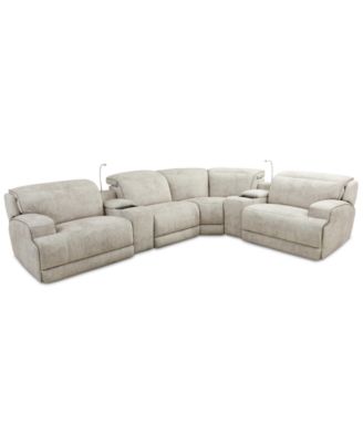 Furniture - Sebaston 6-Pc. Fabric Sectional with 2 Power Motion Recliners and 2 USB Consoles