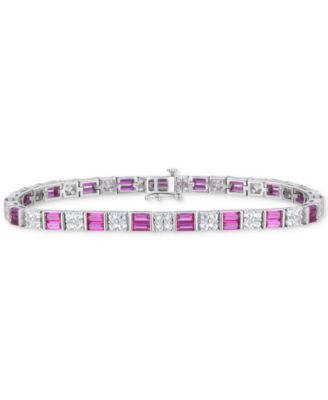 Macy's - Lab-Grown Ruby (4-3/8 ct. t.w.) & Lab-Grown White Sapphire (3-1/3 ct. t.w.) Tennis Bracelet in Sterling Silver (Also in Lab-Grown Blue Sapphire)