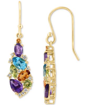 EFFY Collection - Multi-Gemstone (3 ct. t.w.) & Diamond (1/8 ct. t.w.) Teardrop Cluster Drop Earrings in 14k Gold