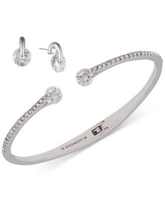 Givenchy - Silver-Tone 2-Pc. Set White Floating Stone & Crystal Cuff Bangle Bracelet & Matching Stud Earrings
