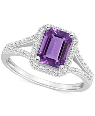 Macy's - Amethyst (1-5/8 ct. t.w.) & Diamond (1/6 ct. t.w.) Halo 18" Pendant Necklace in Sterling Silver (Also in Citrine, Garnet, Peridot, & Blue Topaz)
