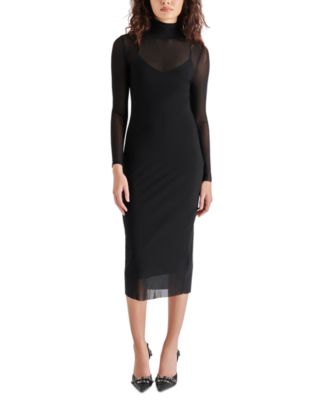 Steve Madden - Women's Vivienne Mesh Long-Sleeve Midi Dress