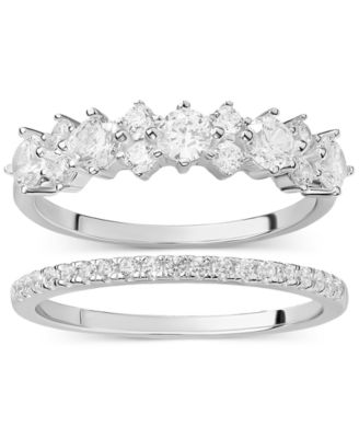Giani Bernini - 2-Pc. Set Cubic Zirconia Horizontal Cluster Ring & Fitted Band in Sterling Silver