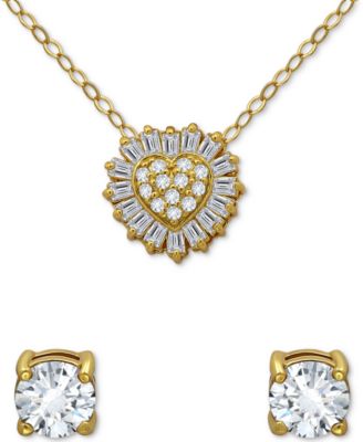 Giani Bernini - 2-Pc. Set Cubic Zirconia Heart Pendant Necklace & Solitaire Stud Earrings