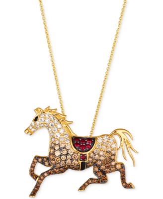 Le Vian - Passion Ruby  (1/6 ct. t.w.) & Chocolate Ombr&eacute; Diamond (1-1/3 ct. t.w.) Equestrian Adjustable 20" Pendant Necklace in 14k Gold