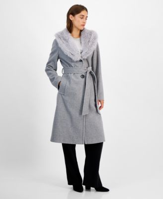 Sam Edelman - Women's Belted Faux-Fur-Collar Walker Coat