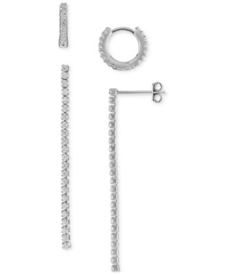 Giani Bernini - 2-Pc. Set Cubic Zirconia Huggie Hoop & Linear Drop Earrings in Sterling Silver
