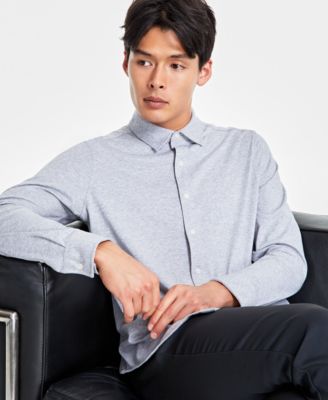 Alfani - Men's Classic-Fit Heathered Jersey-Knit Button-Down Shirt