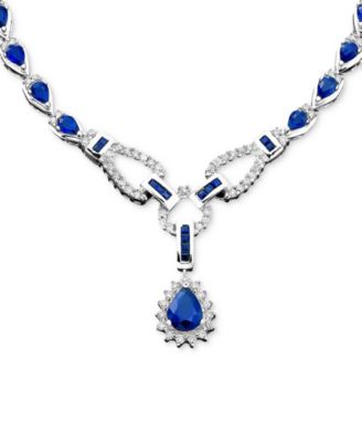 Macy's - Sapphire (12-1/3 ct. t.w.) and Diamond (1-1/5 ct. t.w.) Toggle Necklace in 14k White Gold (Also in Ruby)
