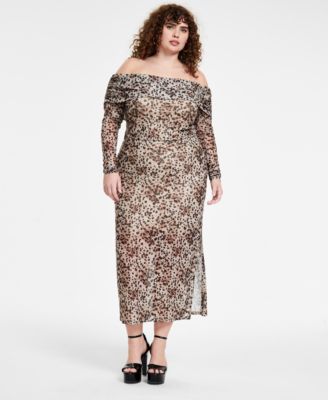 Bar III - Trendy Plus Size Cheetah-Print Mesh Midi Skirt