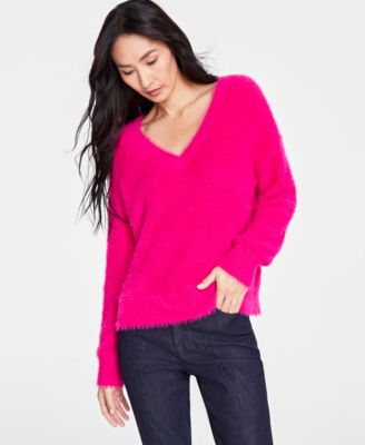 I.N.C. International Concepts - Women's Eyelash V-Neck Sweater, Created for Macy's