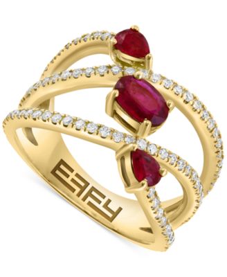 EFFY Collection - Ruby (1-1/20 ct. t.w.) & Diamond (3/8 ct. t.w.) Open Crossover Statement Ring in 14k Gold