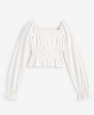 With Jules - Big Girls Long-Sleeve Smocked-Waist Top