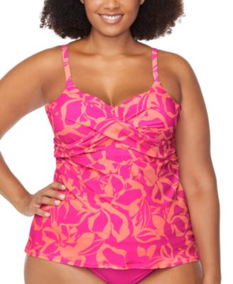 Raisins Curve - Trendy Plus Aries Printed Ruched-Front Tankini