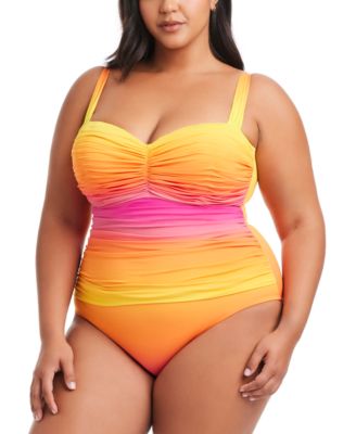 Bleu by Rod Beattie - Plus Size Beat The Heat Shirred Over-The-Shoulder Underwire Swimsuit