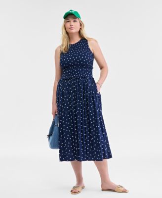 On 34th - Women's Woven Printed Smocked Sleeveless Midi Dress