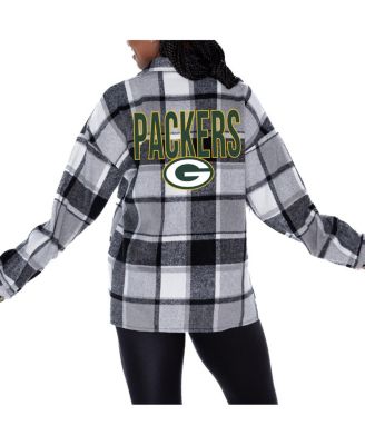 Gameday Couture - Women's  Gray Green Bay Packers Fieldside Fun Plaid Button-Up Overshirt