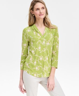 JM Collection - Petite Lush Sway V-Neck 3/4-Sleeve Top