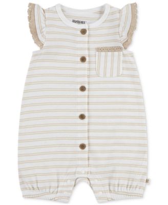 Huggies - Baby Girls Cotton Striped Ruffled-Sleeve Romper