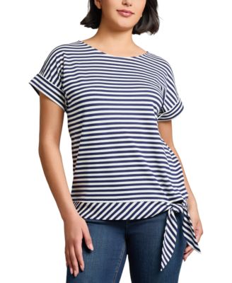 Jones New York - Women's Striped Dolman-Sleeve Tie-Waist Top