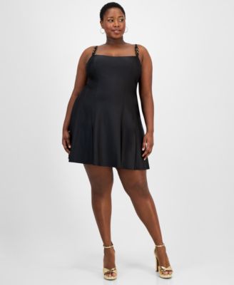 City Studios - Trendy Plus Size Satin Chain-Strap Dress