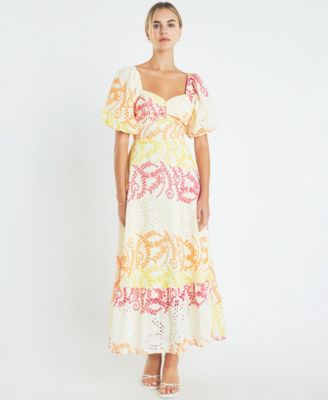 English Factory - Women's Cotton Eyelet Puff-Sleeve Maxi Dress