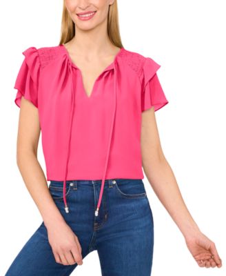 CeCe - Women's Tie-Neck Tiered-Ruffle-Sleeve Blouse