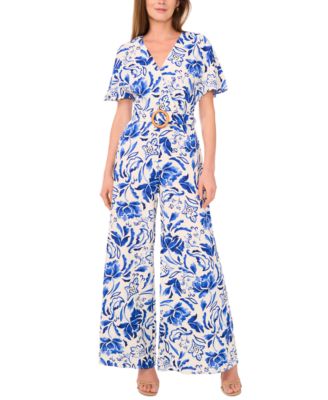MSK - Women's Printed Flutter Sleeve Wide-Leg Jumpsuit