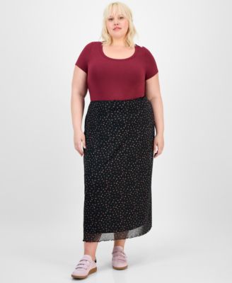 Hippie Rose - Trendy Plus Size Pull-On Mesh Midi Skirt