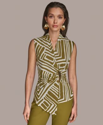 Donna Karan New York - Women's Sleeveless Printed V-Neck Top