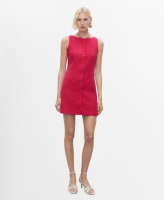 MANGO - Women's Short Button-Down Linen Blend Dress