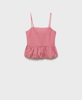 MANGO - Women's Ruffled Gingham-Check Top