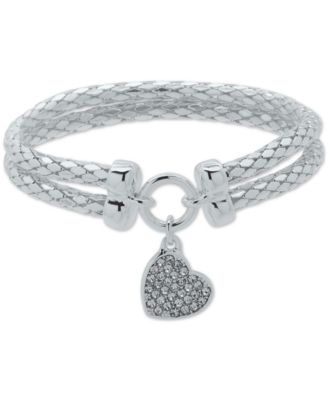 Nine West - Pav&eacute; Heart Charm Double-Row Stretch Bracelet