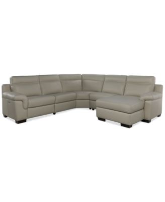 Furniture - Julius II 5-Pc. Leather Chaise Sectional with 1 Power Recliner