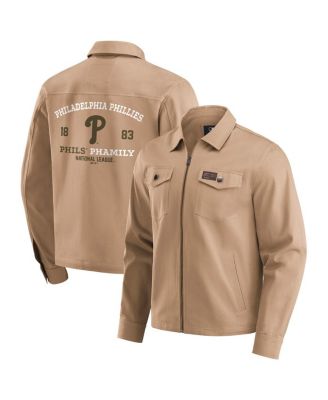 Fanatics - Men's Tan Philadelphia Phillies Distressed Washed Full-Zip Jacket