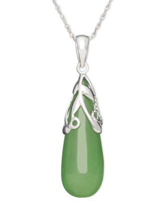 Macy's - Dyed Jade Leaf Top Teardrop Pendant Set in Sterling Silver