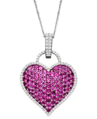 Macy's - 14k White Gold Necklace, Ruby (6-1/2 ct. t.w.) and Diamond (1/2 ct. t.w.) Pave Heart Pendant