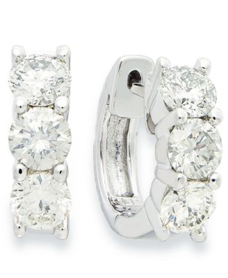 Macy's - Diamond Small Hoop Earrings in 14k White Gold (1-1/2 ct. t.w.)