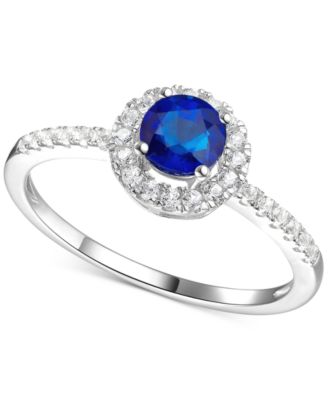 Macy's - Emerald (1/2 ct. t.w.) & Diamond (1/5 ct. t.w.) Halo Ring in 14k White Gold (Also in Ruby & Sapphire)