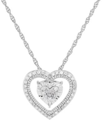 Macy's - Diamond Double Heart Pendant Necklace (1/4 ct. t.w.) in Sterling Silver, 16"+ 2" extender