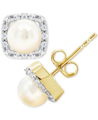 Macy's - Onyx & Lab-Created White Sapphire (1/5 ct. t.w.) Stud Earrings in 10k Gold (Also in Cultured Freshwater Pearl)