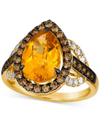 Le Vian - Cinnamon Citrine (2-7/8 ct. t.w.) & Diamond (7/8 ct. t.w.) Pear Halo Statement Ring in 14k Gold