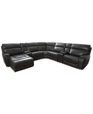 Furniture - 132.5" 7-Pc. Leather Sectional with 2 Power Recliners, Chaise and 2 Consoles