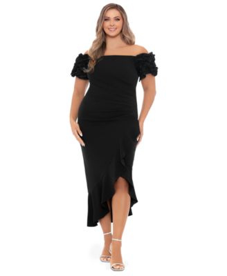 XSCAPE - Plus Size Ruffled Off-The-Shoulder Midi Dress