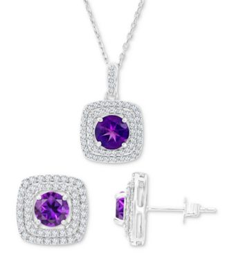 Macy's - 2-Pc. Set Amethyst (2-5/8 ct. t.w.) & Lab-Grown White Sapphire (7/8 ct. t.w.) Pendant Necklace & Matching Stud Earrings in Sterling Silver