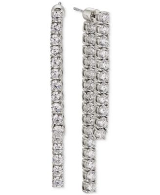 Eliot Danori - Silver-Tone Cubic Zirconia Front-to-Back Linear Drop Earrings