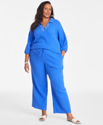 JM Collection - Plus Size Gauze Drawstring Pants