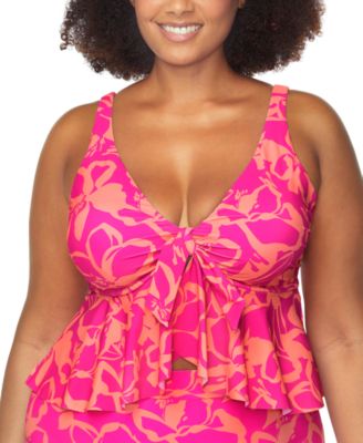 Raisins Curve - Trendy Plus Topanga Printed Tie-Front Tankini