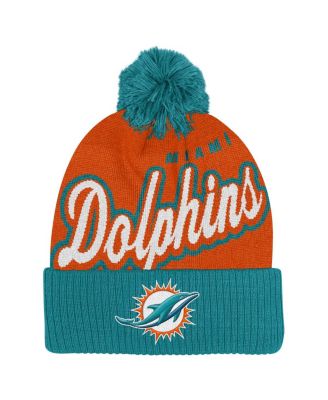 Outerstuff - Big Boys and Girls Orange/Aqua Miami Dolphins Pro-Sport Jacquard Cuffed Knit Hat with Pom